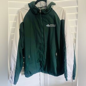 POLAH Men’s Sz Med Green & White Collared Full Zip Fleece Lined Jacket